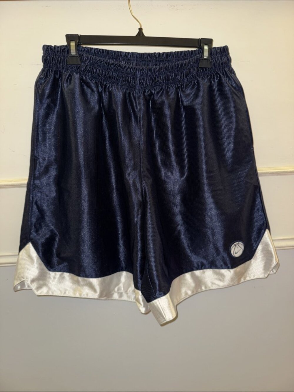 Vintage Nike Basketball Shorts Men's XL Silky Navy White Y2K Swoosh Athletic
